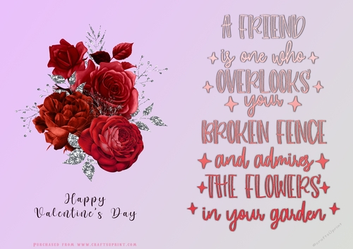 No Cut Just Print Valentines Day Card - Flowers