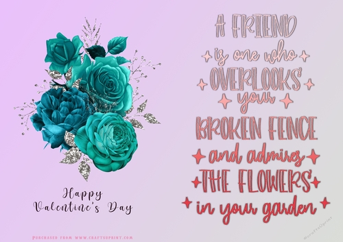 No Cut Just Print Valentines Day Card - Flowers