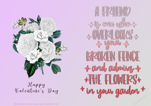 No Cut Just Print Valentines Day Card - Flowers