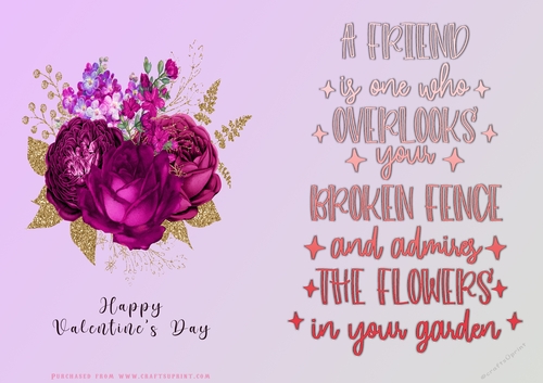 No Cut Just Print Valentines Day Card - Flowers