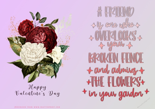 No Cut Just Print Valentines Day Card - Flowers