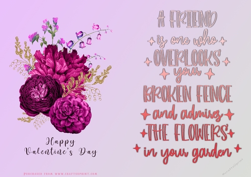 No Cut Just Print Valentines Day Card - Flowers