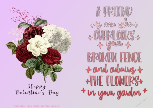 No Cut Just Print Valentines Day Card - Flowers