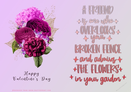 No Cut Just Print Valentines Day Card - Flowers
