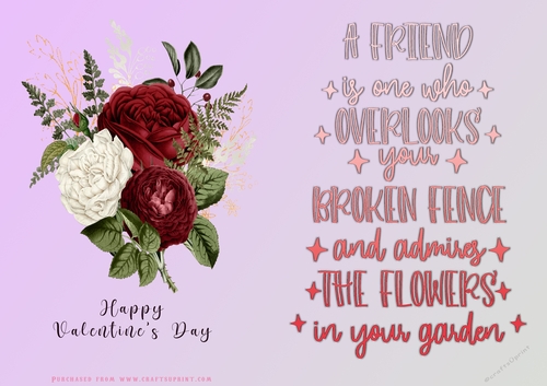 No Cut Just Print Valentines Day Card - Flowers
