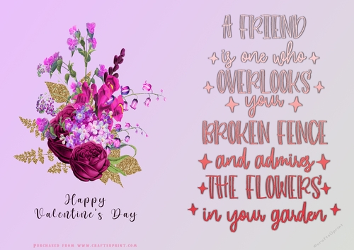 No Cut Just Print Valentines Day Card - Flowers