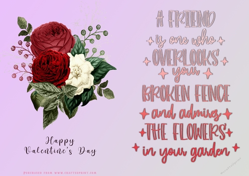 No Cut Just Print Valentines Day Card - Flowers