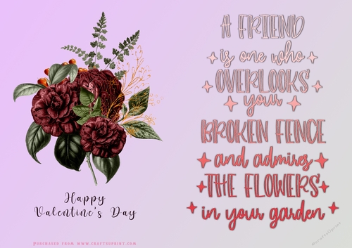 No Cut Just Print Valentines Day Card - Flowers