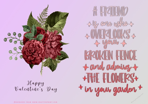 No Cut Just Print Valentines Day Card - Flowers