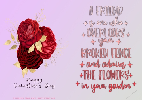No Cut Just Print Valentines Day Card - Flowers