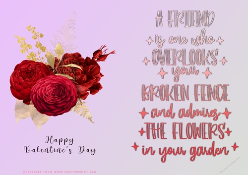 No Cut Just Print Valentines Day Card - Flowers