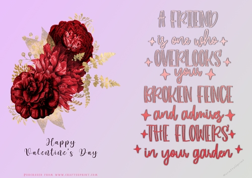 No Cut Just Print Valentines Day Card - Flowers
