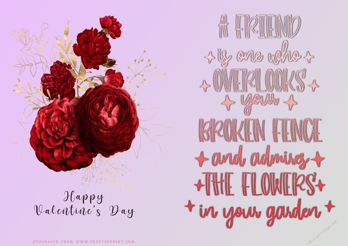 No Cut Just Print Valentines Day Card - Flowers