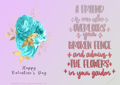 No Cut Just Print Valentines Day Card - Flowers