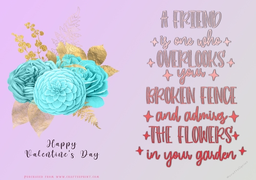 No Cut Just Print Valentines Day Card - Flowers