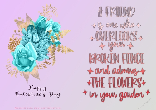 No Cut Just Print Valentines Day Card - Flowers