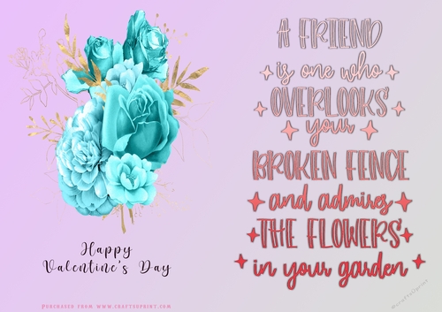 No Cut Just Print Valentines Day Card - Flowers