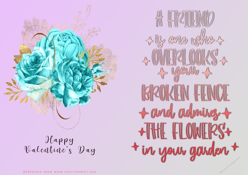 No Cut Just Print Valentines Day Card - Flowers