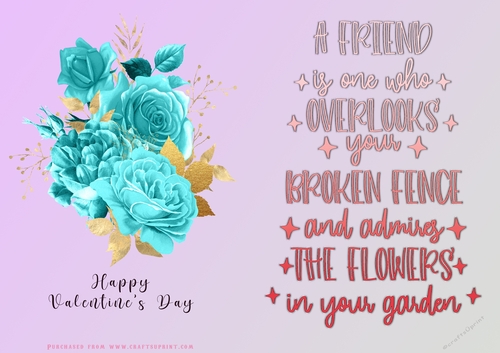 No Cut Just Print Valentines Day Card - Flowers