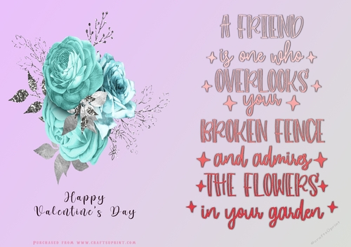 No Cut Just Print Valentines Day Card - Flowers
