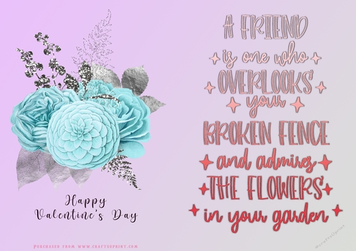 No Cut Just Print Valentines Day Card - Flowers