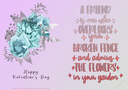 No Cut Just Print Valentines Day Card - Flowers