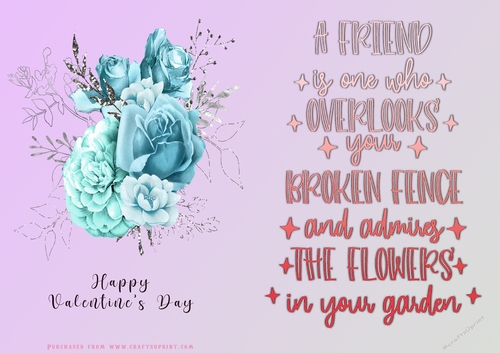 No Cut Just Print Valentines Day Card - Flowers
