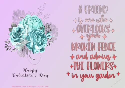 No Cut Just Print Valentines Day Card - Flowers