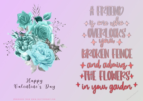 No Cut Just Print Valentines Day Card - Flowers
