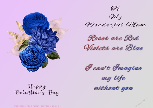 No Cut Just Print Valentines Day Card - Wife Flowers