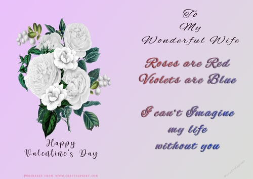 No Cut Just Print Valentines Day Card - Wife Flowers