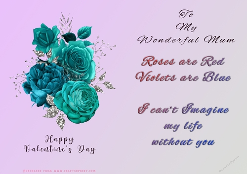 No Cut Just Print Valentines Day Card - Mum Flowers