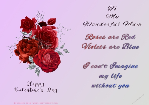 No Cut Just Print Valentines Day Card - Mum Flowers