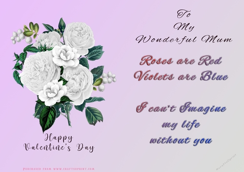 No Cut Just Print Valentines Day Card - Mum Flowers