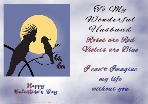 No Cut Just Print Valentines Day Card - Husband Birds