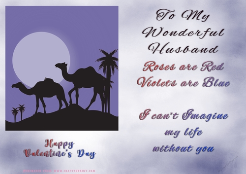No Cut Just Print Valentines Day Card - Husband Camels