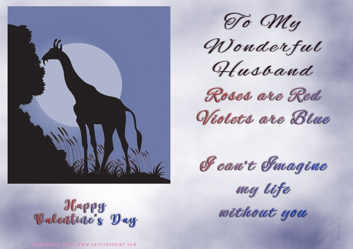 No Cut Just Print Valentines Day Card - Husband Giraffe