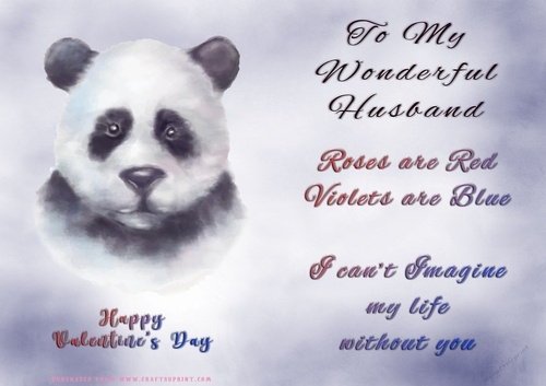 No Cut Just Print Valentines Day Card - Husband - Panda