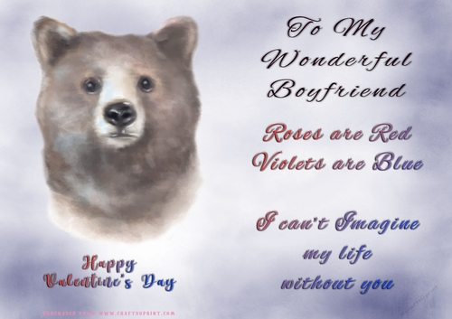 No Cut Just Print Valentines Day Card - Boyfriend - Bear