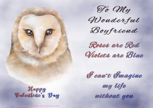 No Cut Just Print Valentines Day Card - Boyfriend - Owl