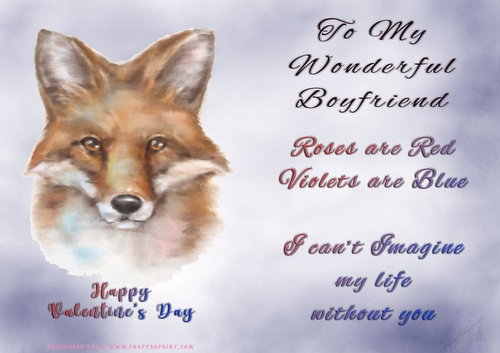 No Cut Just Print Valentines Day Card - Boyfriend - Fox