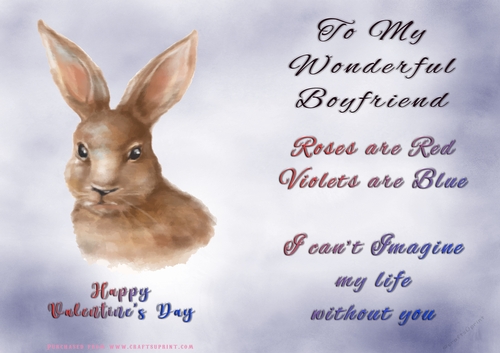 No Cut Just Print Valentines Day Card - Boyfriend - Hare