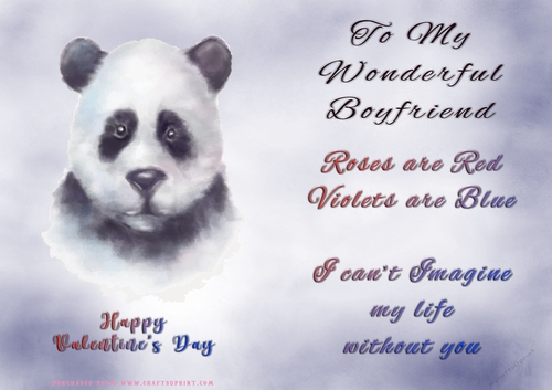No Cut Just Print Valentines Day Card - Boyfriend - Panda
