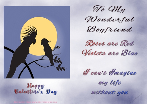 No Cut Just Print Valentines Day Card - Boyfriend - Birds