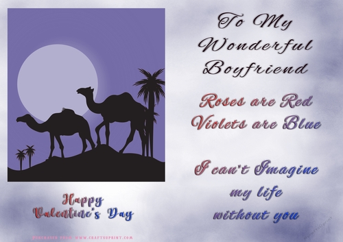 No Cut Just Print Valentines Day Card - Boyfriend - Camels