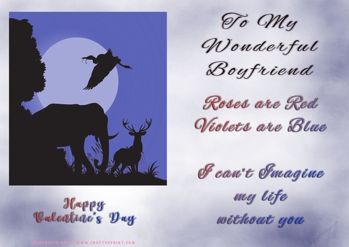 No Cut Just Print Valentines Day Card - Boyfriend - Animals