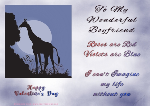 No Cut Just Print Valentines Day Card - Boyfriend - Giraffe
