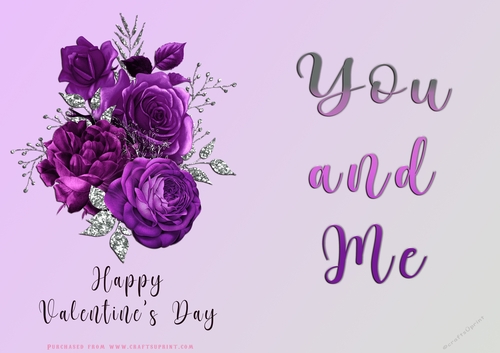 No Cut Just Print Valentines Day Card - You and Me - flowers