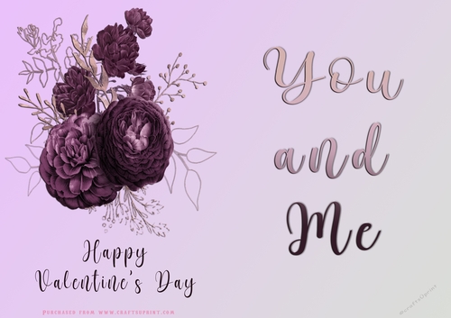 No Cut Just Print Valentines Day Card - You and Me - flowers