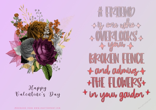 No Cut Just Print Valentines Day Card - A Friend Over the Fence - Flowers